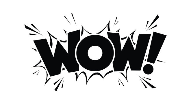 A dynamic comic style illustration featuring the word wow in bold lettering with radiating burst lines silhouette high quality professional detailed modern