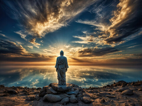 Human on shoreline with fantastic sky