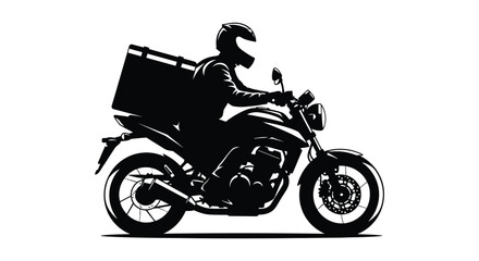 Obraz premium A delivery driver rides a motorcycle with a large box showcasing a striking black silhouette high quality professional detailed modern elegant