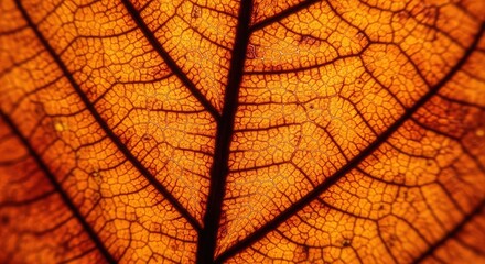 Fototapeta premium Close-up of an autumn leaf showing intricate vein patterns and vibrant orange color.