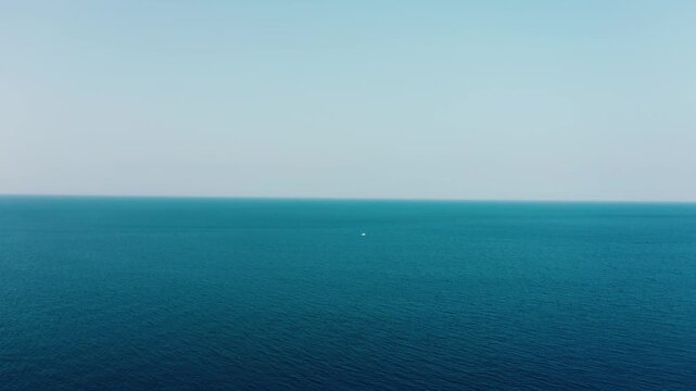 Aerial shot on a boat in the middle of the Mediterranean Sea