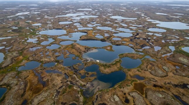 ツンドラの永久凍土と湖群