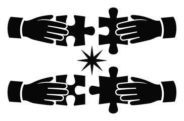 Obraz premium Hands connecting puzzle pieces, symbolizing teamwork and collaboration