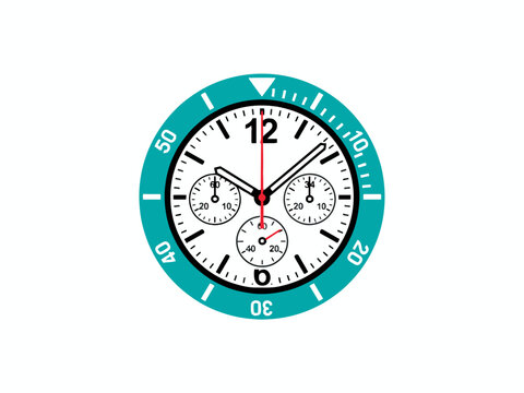 Chronograph watch face with teal bezel vector illustration