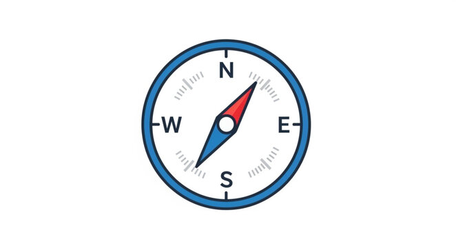Compass Illustration with North, South, East, and West Indicators.