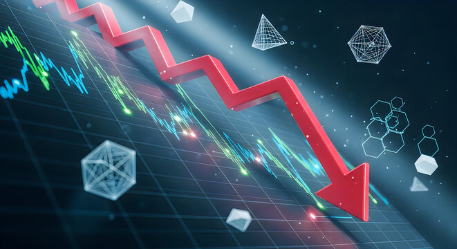 A red arrow pointing downward on a graph with a grid background