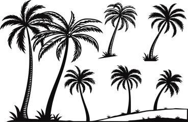 Fototapeta premium Black silhouettes of palm trees on white background 1