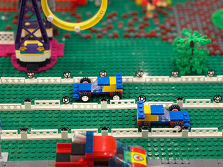 Fototapeta premium Lego amusement park with blue cars
