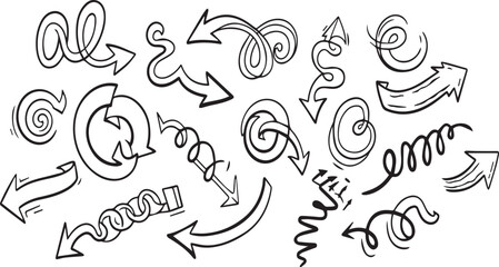 Fototapeta premium A collection of hand-drawn arrows and swirls on a white background