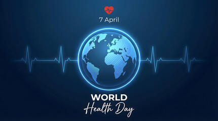 Obraz premium World Health Day 7 April Globe with Heartbeat Pulse on Dark Background