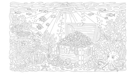 Obraz premium Peaceful garden landscape with cottage, trees, and winding path illustration.
