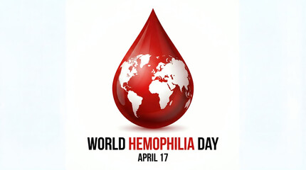 Obraz premium Red Blood Drop with World Map Illustration for World Hemophilia Day April 17
