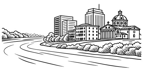 Fototapeta premium USA, US, U.S, United States - Richmond skyline river minimal svg simple vector design 