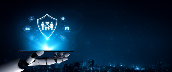 Fototapeta na wymiar An AI assistant creates a personalized insurance plan for complete family protection. This smart system assesses risk to provide optimal coverage for health, life, and assets. Fermion
