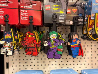 Fototapeta premium Lego super hero and ninjago bag tags on display