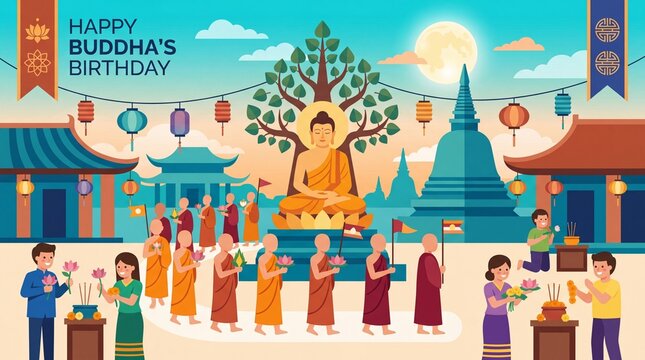 Festive Illustration Celebrating Buddha's Birthday Ceremony