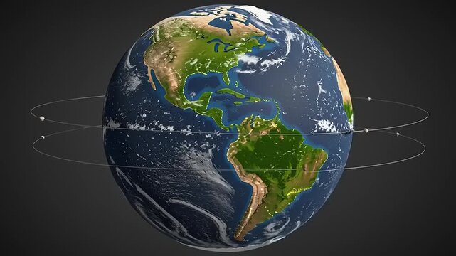 Earth from space with satellite orbits.