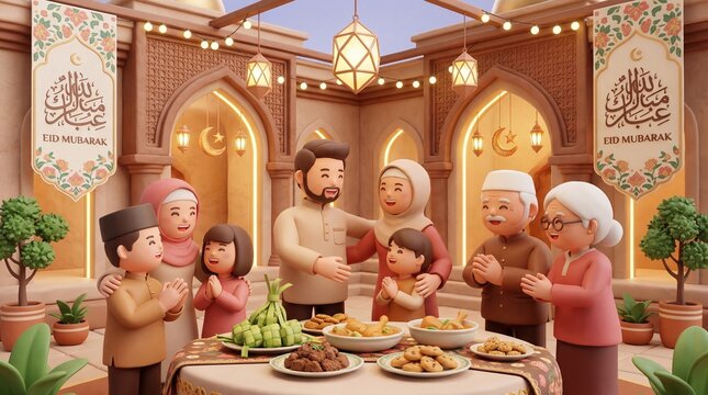 Happy Family Celebrating Eid Mubarak Together