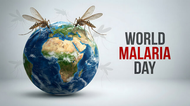 Conceptual World Malaria Day Illustration with Mosquitoes on Earth Globe
