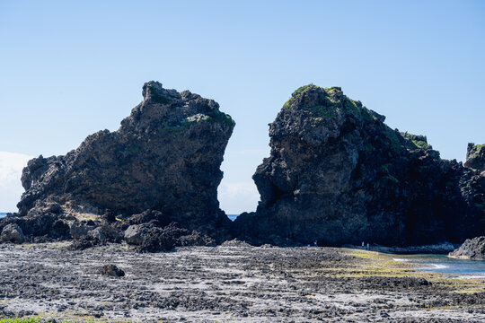 Lanyu, Taiwan: Twin Lions Rock, an andesite and basalt volcanic formation by the Pacific coast.