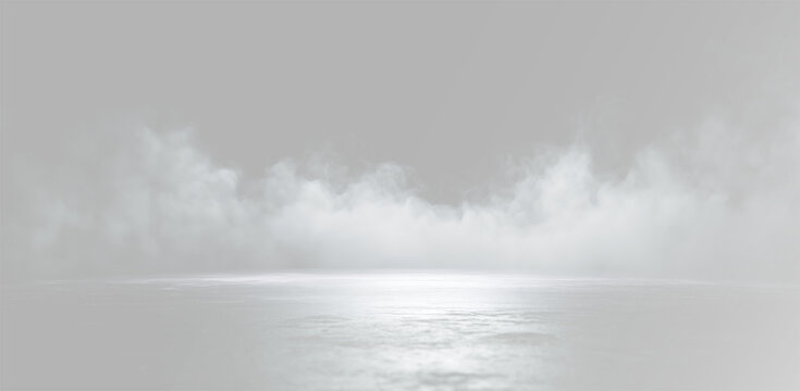 Podium with stage smoke fog and bright wide floor light for product presentation