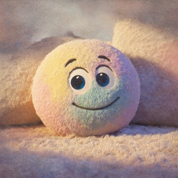 Soft fabric pillow with a cute character design in dreamy pastels