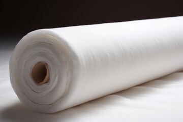 Fototapeta premium White fabric roll on a white background, creating a minimalist image of softness and purity