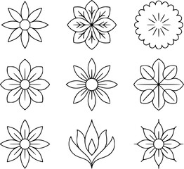Obraz premium Collection of Stylized Floral Line White Background flower outline