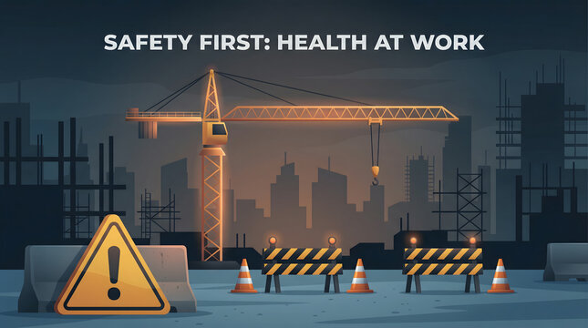 Construction Site Safety Warning with Crane and Barrier Equipment at Urban Build Site