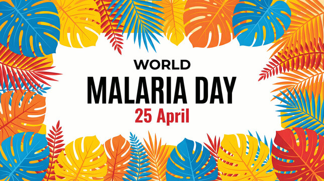 World Malaria Day 25 April colorful tropical leaves frame background