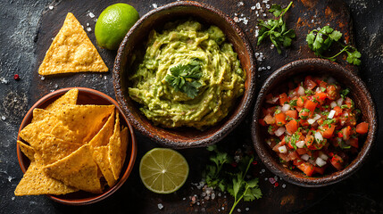A bowl of guacamole and chips with salsa