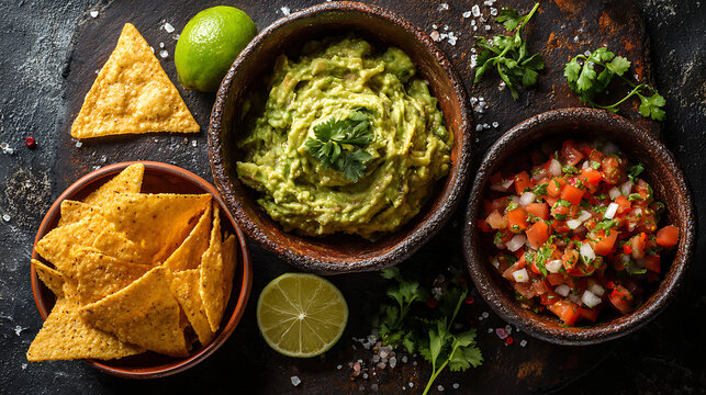 A bowl of guacamole and chips with salsa