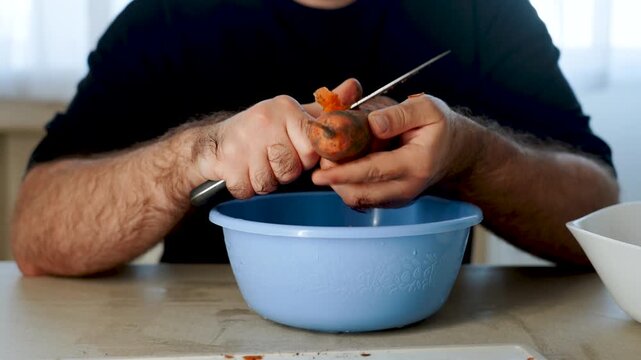 How to slice carrots for salads and cooking in a simple kitchen setting