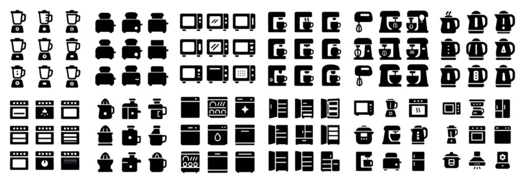 Kitchen icons with oven toaster kettle minimal