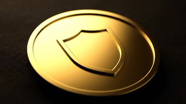 Golden shield logo on black background.