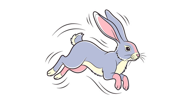 A cartoon rabbit is running quickly.