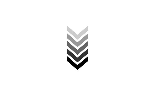 A series of descending chevron shapes in grayscale against a white background