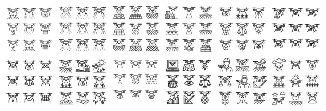 Aerial icons with drone camera and package minimal