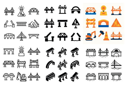 Bridge icons with arch truss pillar minimal