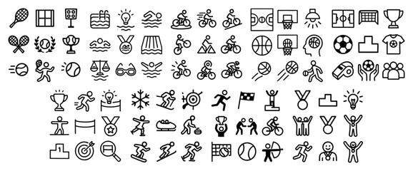 Naklejka premium Sports icons with trophy ball runner outline