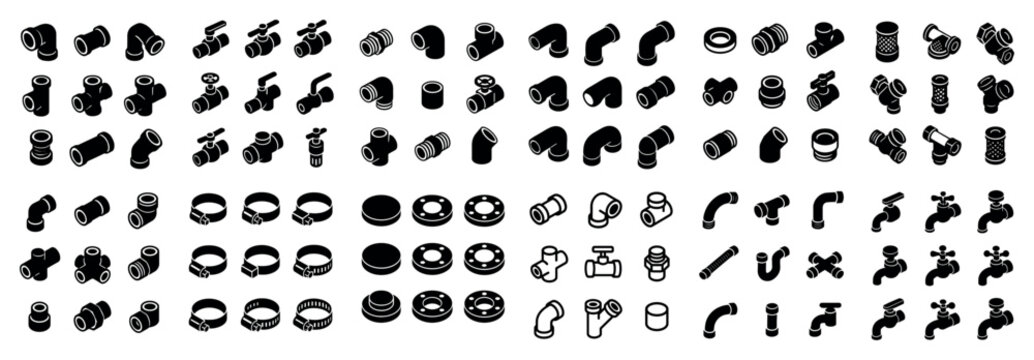 Plumbing icons with fitting pipe elbow detailed