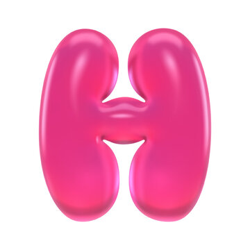 3D pink gummy jelly letter H glossy bubble typography