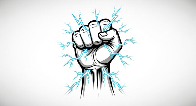 Powerful Fist Surrounded by Electric Energy, Symbolizing Strength and Determination.