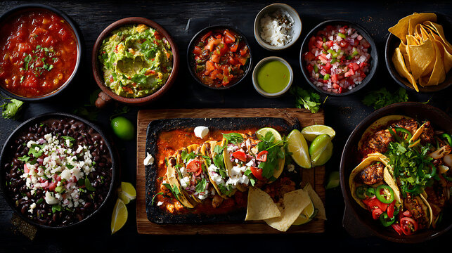 A variety of mexican dishes on a table