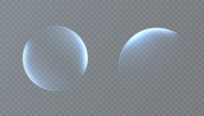 Blue glowing crescent spheres with soft atmospheric rim light isolated on transparent background. Abstract cosmic effect for space design, sci fi interfaces and digital compositions. © MAKSYM