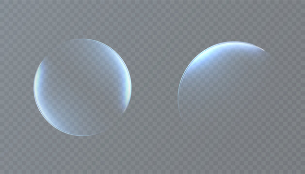 Blue glowing crescent spheres with soft atmospheric rim light isolated on transparent background. Abstract cosmic effect for space design, sci fi interfaces and digital compositions.