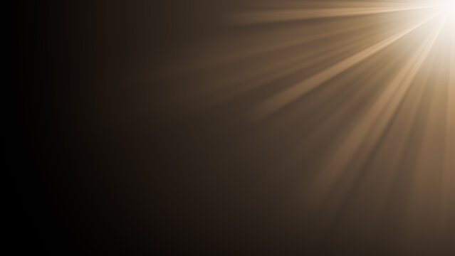 flare sun light len sunlight golden optical lens flare corner beam rays transparent overlay bright glowing spotlight element isolated on black background