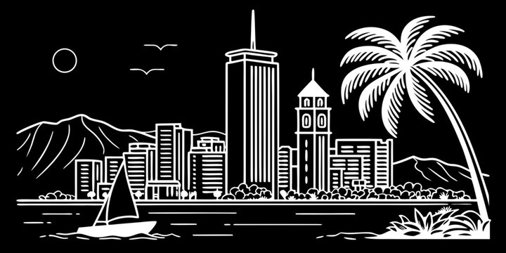 USA, US, U.S, United States - Honolulu skyline minimal svg tropical simple shapes vector 
