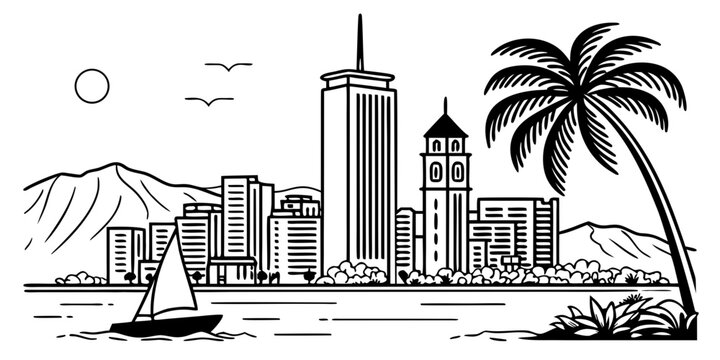 USA, US, U.S, United States - Honolulu skyline minimal svg tropical simple shapes vector 
