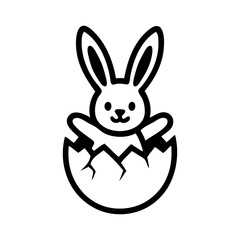 Logotipo conejo de Pascua. Icono con dibujo sencillo con líneas de un conejito saliendo de un cascarón de huevo de Pascua, para felicitaciones y tarjetas © teracreonte